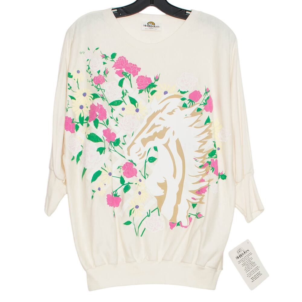 NWT Vintage 80s Cottagecore Equestrian Floral Horse Oversized Sweatshirt USA OS
